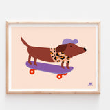 Affiche - Chien skateur- casquette (30 x 40 cm)
