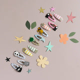 Barrettes clips en tissu étoilé rayé
