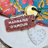 Porte-clés à paillettes MARRAINE D'AMOUR