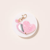Porte-clef miroir coeur rose