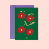 Carte "anniversaire "- Happy birthday fleurs (avec enveloppe