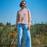 PANTALON CERISE Rayures larges bleues/blanches