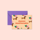 Mini carte "Anniversaire" :  Joyeux anniversaire chien (avec ballonsà