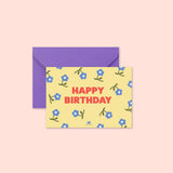 Mini carte "Remerciement" : Happy birthday fleurs bleues