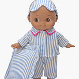 Noah, poupon Mini Pancha et son ensemble pyjama à rayures bleu / blanc