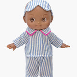 Noah, poupon Mini Pancha et son ensemble pyjama à rayures bleu / blanc